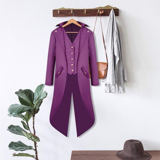 Gentleman Tailcoat Solid Color Long Sleeves Gothic Outerwear Single Breasted Split Tuxedo Coat for Halloween