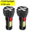 High Power LED Flashlights Camping Torch With 5 Lamp Beads And COB Side Light Rechargeable Portable Hand Lantern 3 Lighting Mode