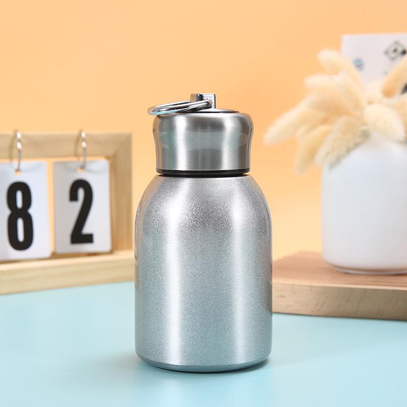 Simple Stainless Steel Thermos Cup with Ring Outdoor Portable Handy Cup Small Fat Mini Vacuum Pocket Cup