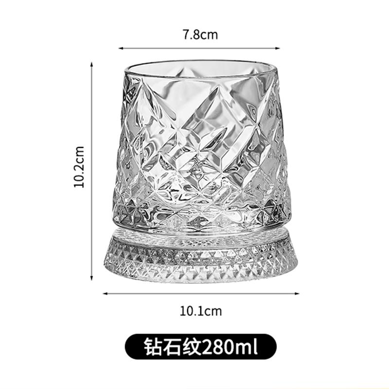 280ml Whiskeyglas Transparentes Verkostungsglas Cocktail-Trinkgläser Drehbarer Tumbler Kristallglasbecher Hausbar Glaswaren