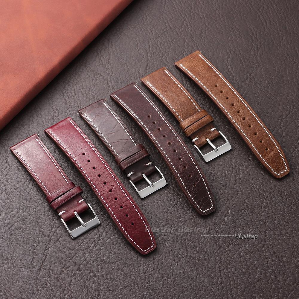 Vintage Oil Wax Leather Watch Strap 20mm 22mm Universal Cowhide Watchband Accessories Pin Buckle Men Women Waterproof Bracelet