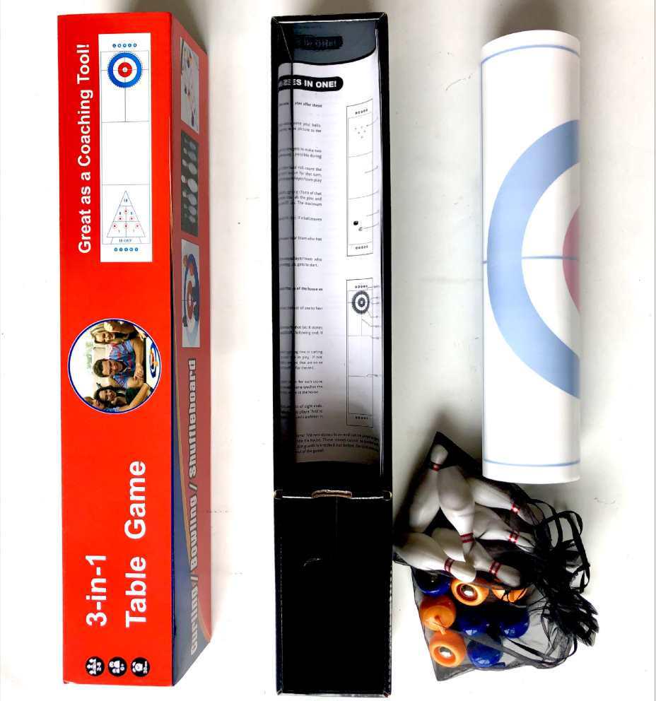 3-in-1 Tabletop Curling, Bowling & Sand Game for Kids