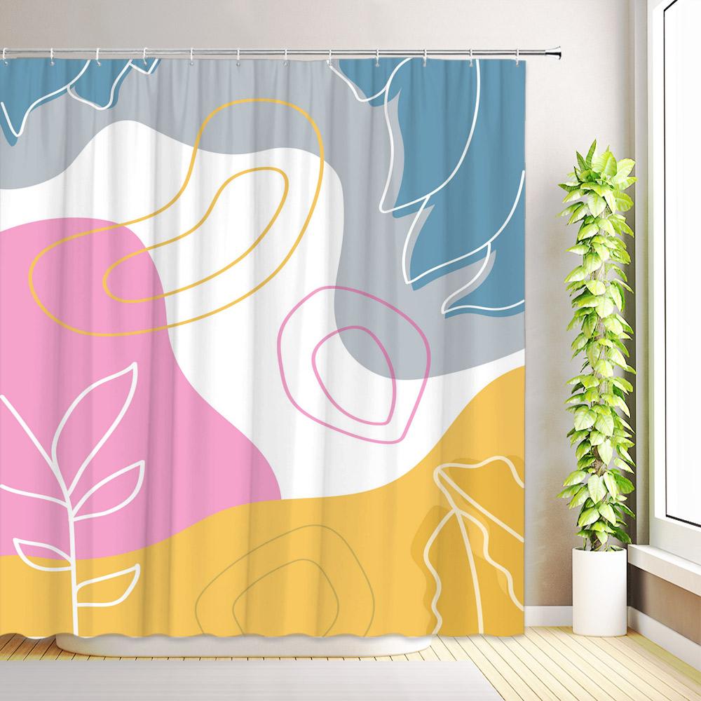 Boho Tropical Palm Leaves Shower Curtain Aesthetic Abstract Green Leaf Floral Plant Minimalist Modern Bathroom Decor with Hooks