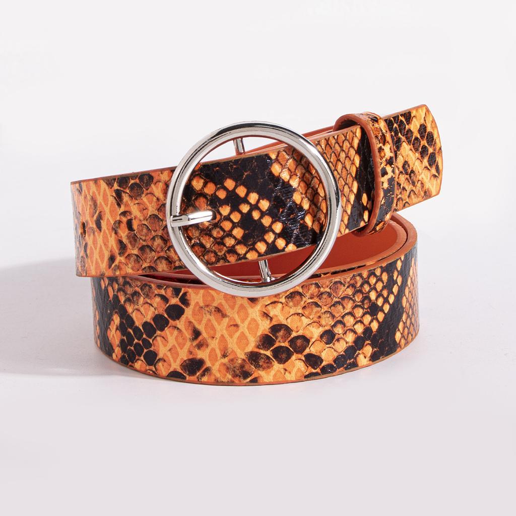 Young Fluorescent Color Snake Pattern Round Buckle Summer Casual Fashion European and American Women Belt Women Belt