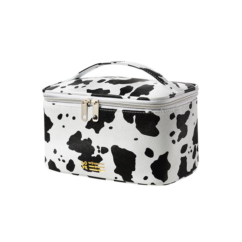 Modische Süße Make-up-Tasche Tragbar Kuhmuster Make-up Toilettenartikel-Tasche Multifunktionaler Reißverschluss-Organizer für Urlaub Camping Party