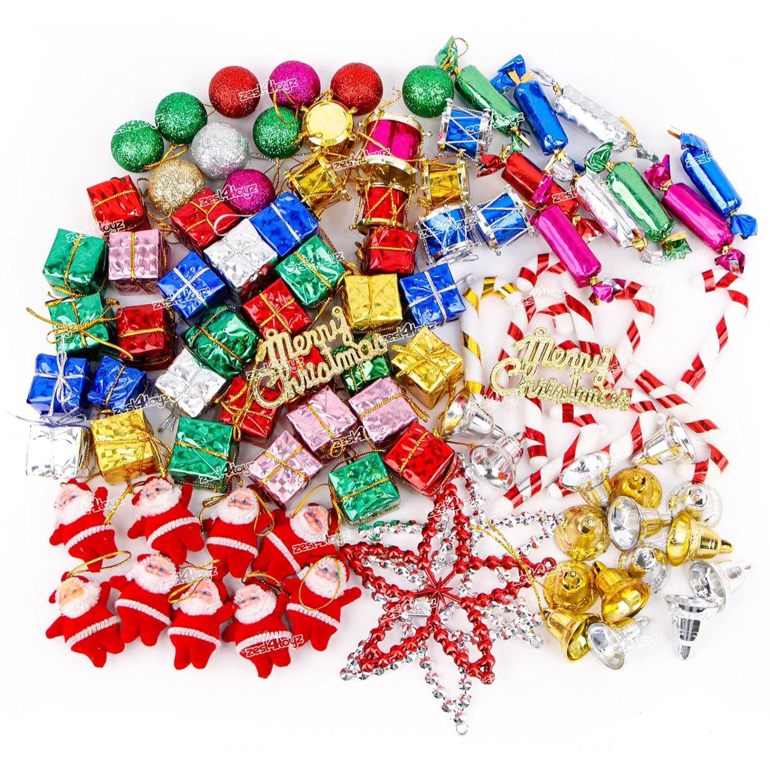 

Christmas Decorations with Bells Candy Sticks Stars Gift Boxes and Santa Ornaments Christmas Tree Decoration Items (90 Pcs) Multicolor