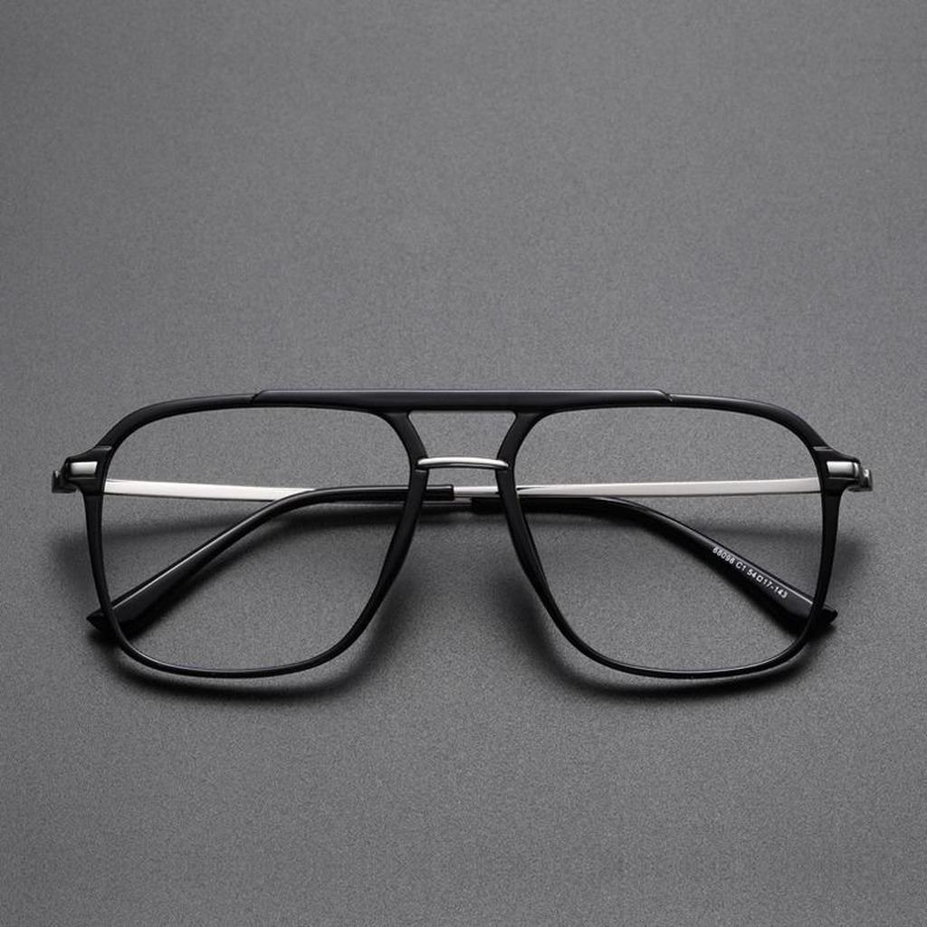 TR90 Metal Square Frame Spectacle Retro Double Beams Eyeglasses Frames Blue Light Blocked Computer Eyewear Unisex