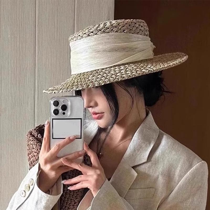 Adjustable Paper Straw Sun Hat For Women Ribbon Accents Breathable Lightweight Design Summer Travel Gardening