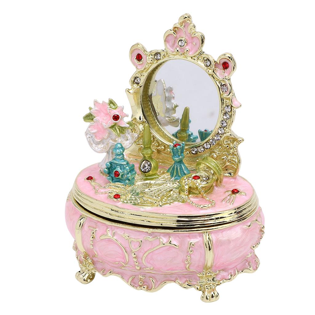 Dressing Table Shaped Trinket Box Decorative Hand Painted Metal Enamel Jewelry   for Rings Bracelets