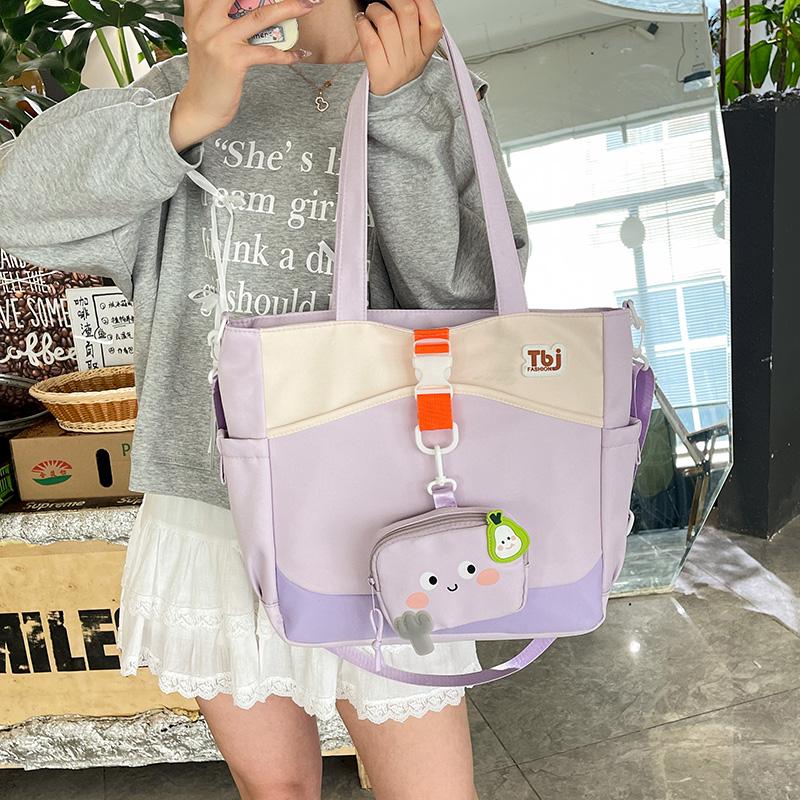 Cartoon Women's Shoulder Bag Contrast Color Student Crossbody Bag Large Capacity Tote Bag