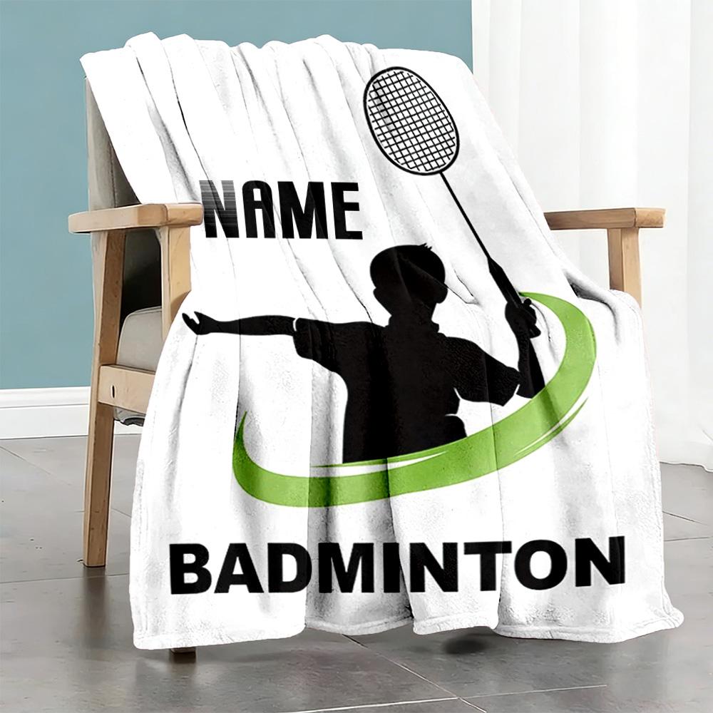 Badminton Customize Your Name Blanket Cozy Personalized Blanket Soft Warm Cozy for Sofa Home Decor Office Chair Chair Four Seasons Multipurpose