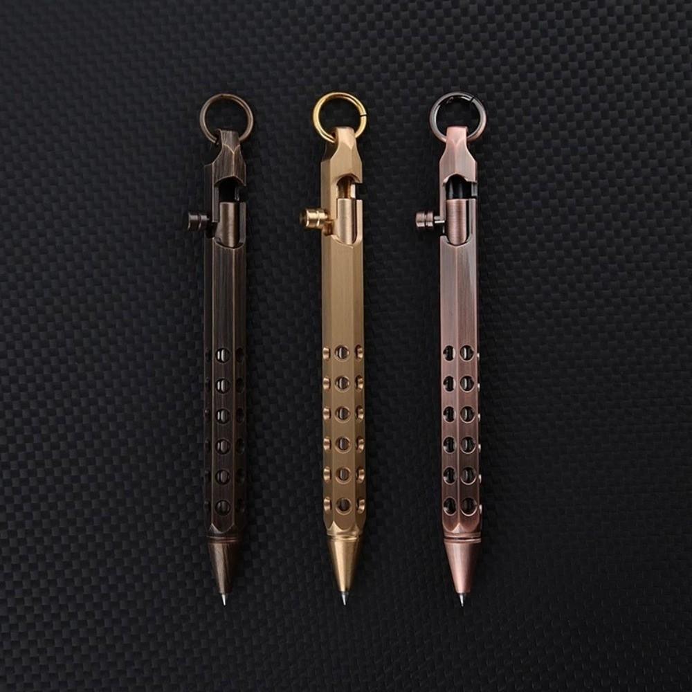 Portable Brass Pen Medium Point 1.0mm Retro Ballpoint Pen Bolt Action Smooth Writing Rollerball Pen