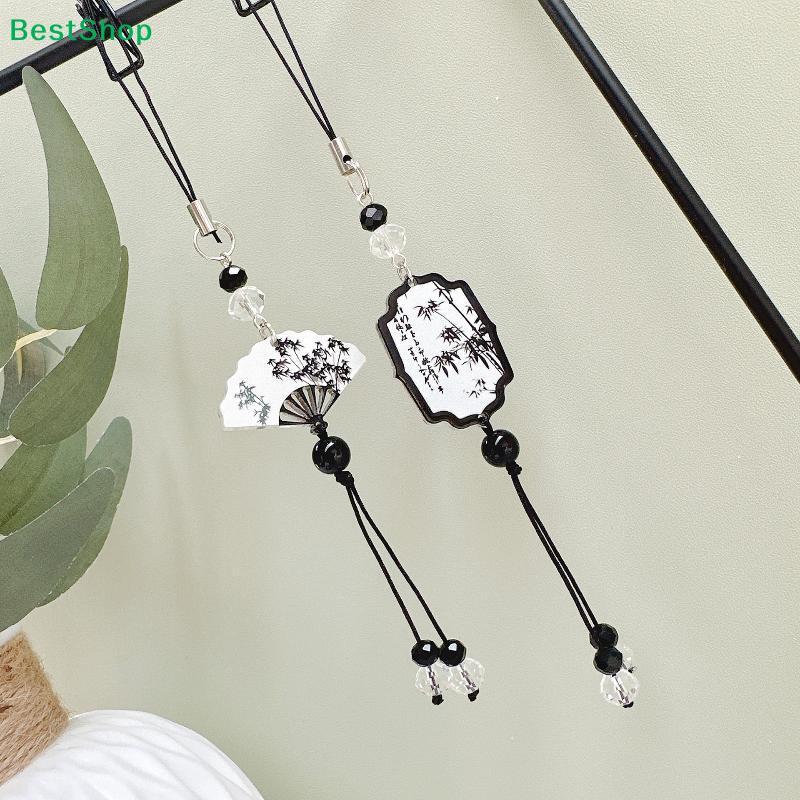 Vintage Oriental Style Phone Straps – Calligraphy Pattern Charms with Beads & Tassels for Daily Accessory