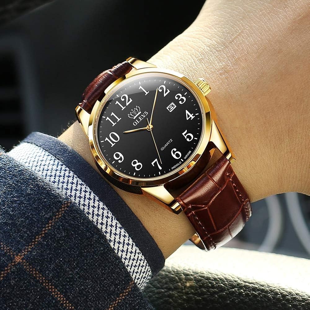 Men's Business Watch Arabic Numerals Leather Band Waterproof Calendar Display Luminous Men's Watch