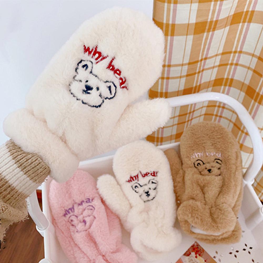 Sweet Winter Women Girls Cartoon Warm Mittens Full Finger Plush Gloves Bear Gloves