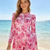 Womens Long Sleeve UPF 50 Rash Guard Swimsuit With Skirted Design Floral Print Conservative Full Coverage Bathing Suit