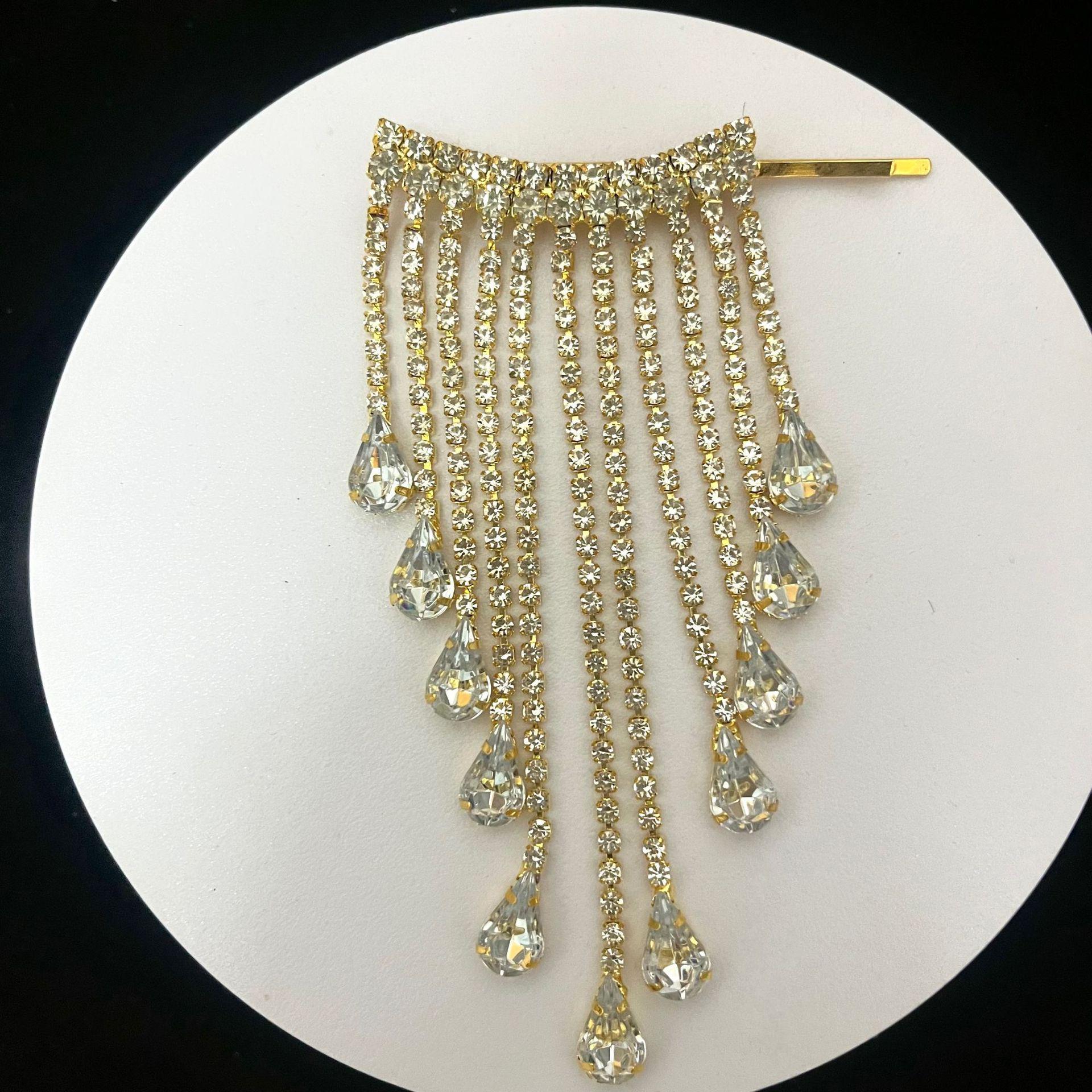 Korean Luxury Rhinestone Tassel Bow Bridal Hair Clip