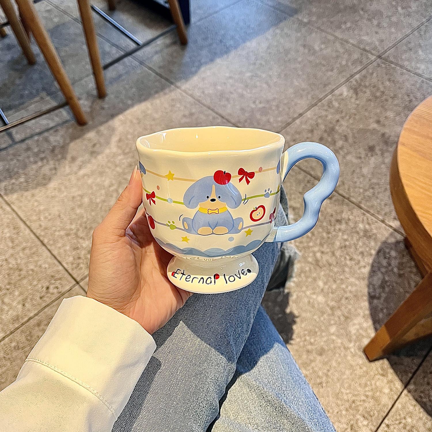 

Милая кружка Высокая ценность Инстаграм стиль Парная чашка для воды Керамическая Большая вместимость Чашка на высокой ножке Детская Домашняя Чашка для завтрака 301-400ml