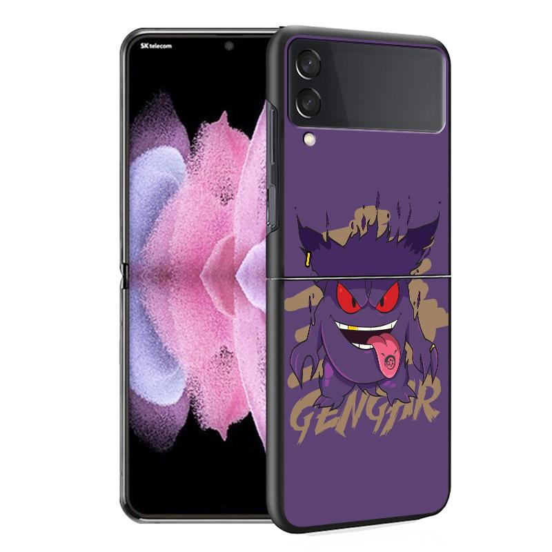 Luxusní pouzdro pro Samsung Galaxy Z Flip 4 3 5G Černé PC Tvrdé Pouzdra na Telefon Módní Zadní Kryt ZFlip Funda Pokemon Gengar Cool Skořepina