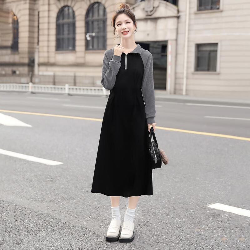 

Sybelles Women s Color-block Lapel Sweatshirt Dress L