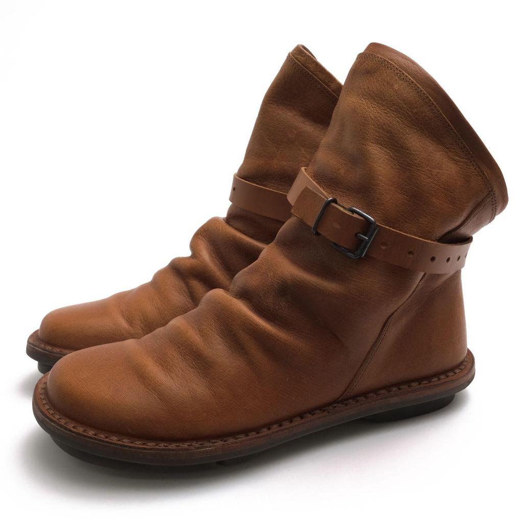 Used Trippen short boots shoes women's women's leather genuine leather brown brown BOMB grained leather shrink leather classic