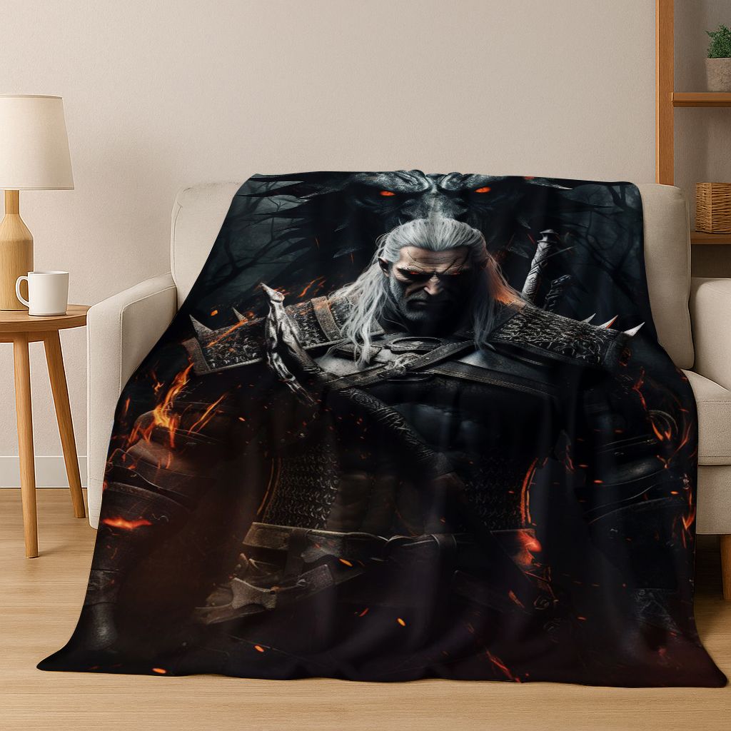 3D The W-Witcher Geralt Games Cartoon Flannel Blanket,Warm and Cozy Soft Throw Blanket for Home Bedroom Bed Sofa Cover Kid Gift