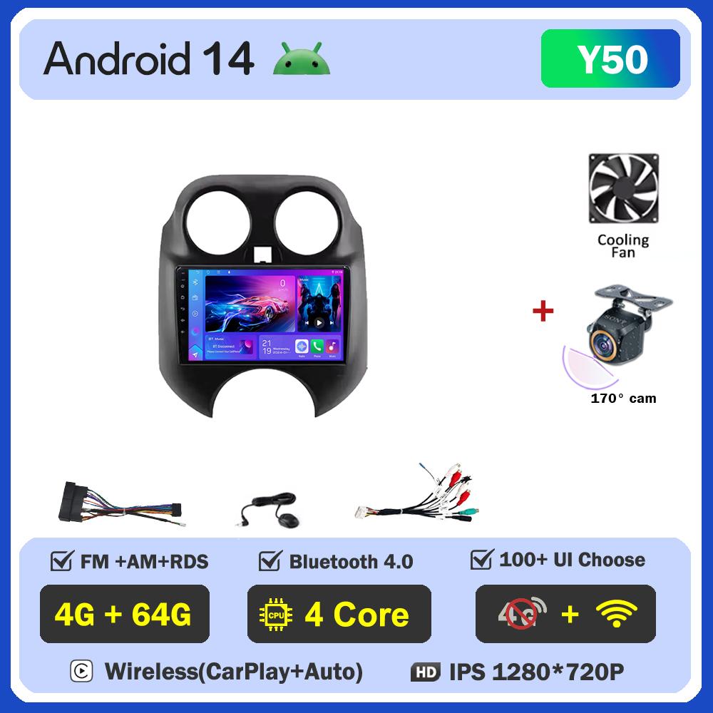 Car Multimedia Player For Nissan March MICRA 2010- 2013 Car Radio Player Touch Screen Wireless Android 14 Stereo Head Unit GPS