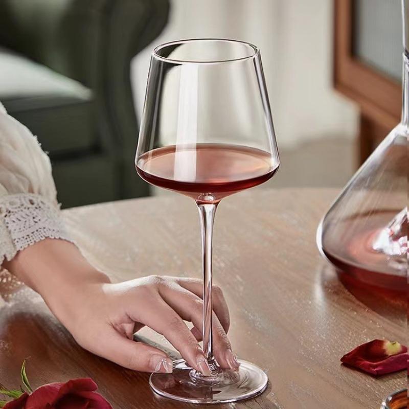 450ml Square Burgundy Wine Glasses Set - Luxury Crystal Goblets, Modern Stemware for Home Bar & Elegant Dinner Parties