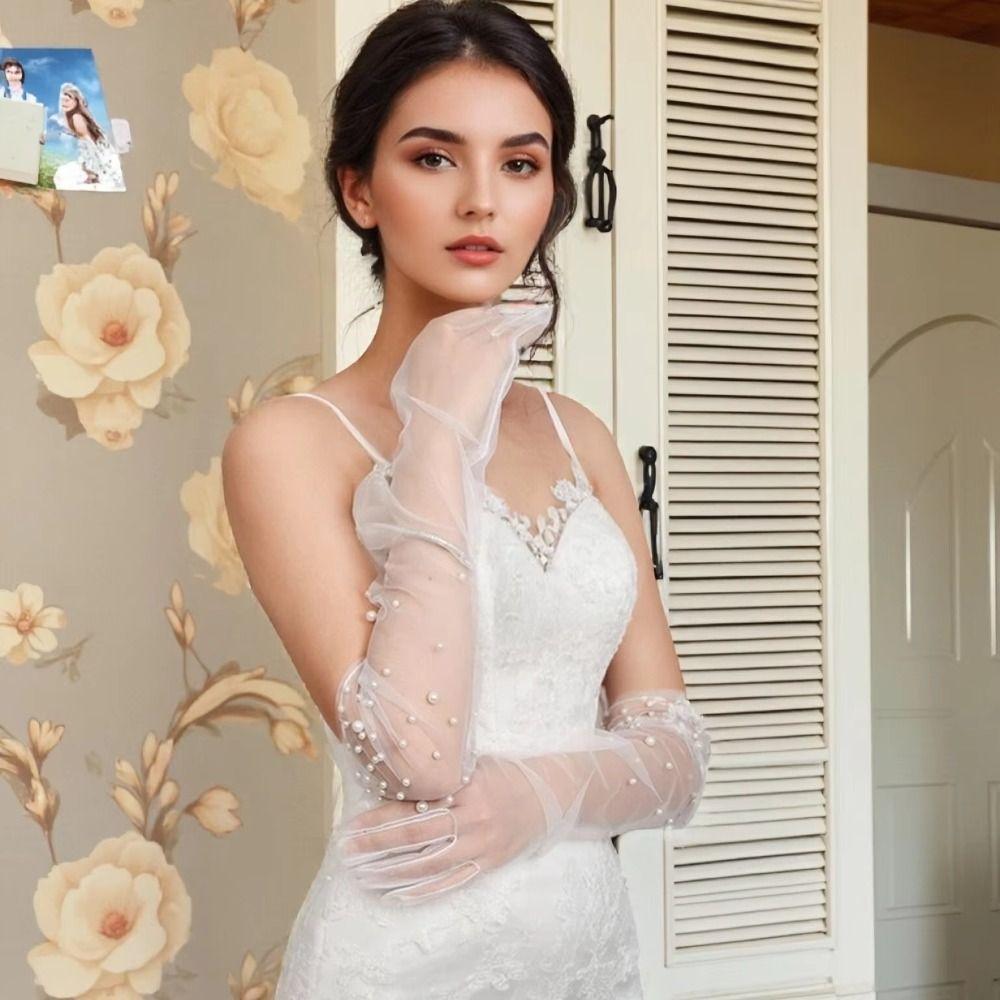 Transparent Bridal Gloves Elegant Tulle Gloves Vintage Wedding Mittens  Opera