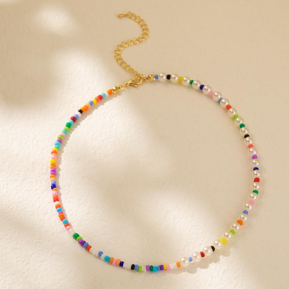 Modny Kolorowy Naszyjnik z Imitacji Pereł i Koralików Dla Kobiet Stylowy Geometryczny Wzór