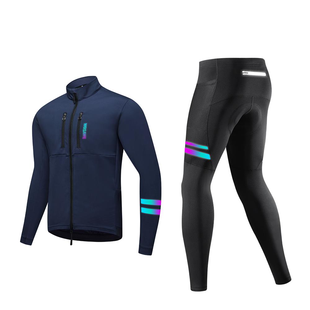 

Wosawe Осенне-зимний мужской флисовый теплый велоджерси ударопрочный дышащий сетчатый дышащий велосипедный шоссейный велокостюм 3XL синий