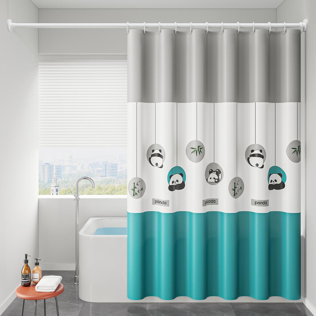 Shower Curtain Panda Printed Stripe Waterproof Curtains For Bathroom With Hooks Toilet Decorative 71 Inches Peva Fabric Simple