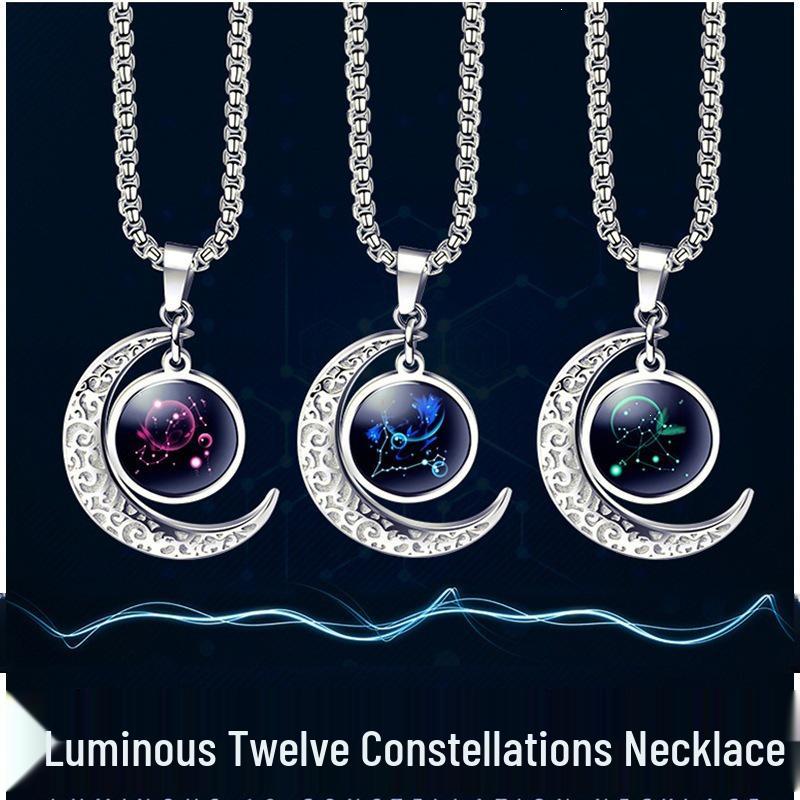 Twelve Constellations Pendant Necklace - Unisex Trendy Retro Earthy Cool Hip Hop Fashion Gift