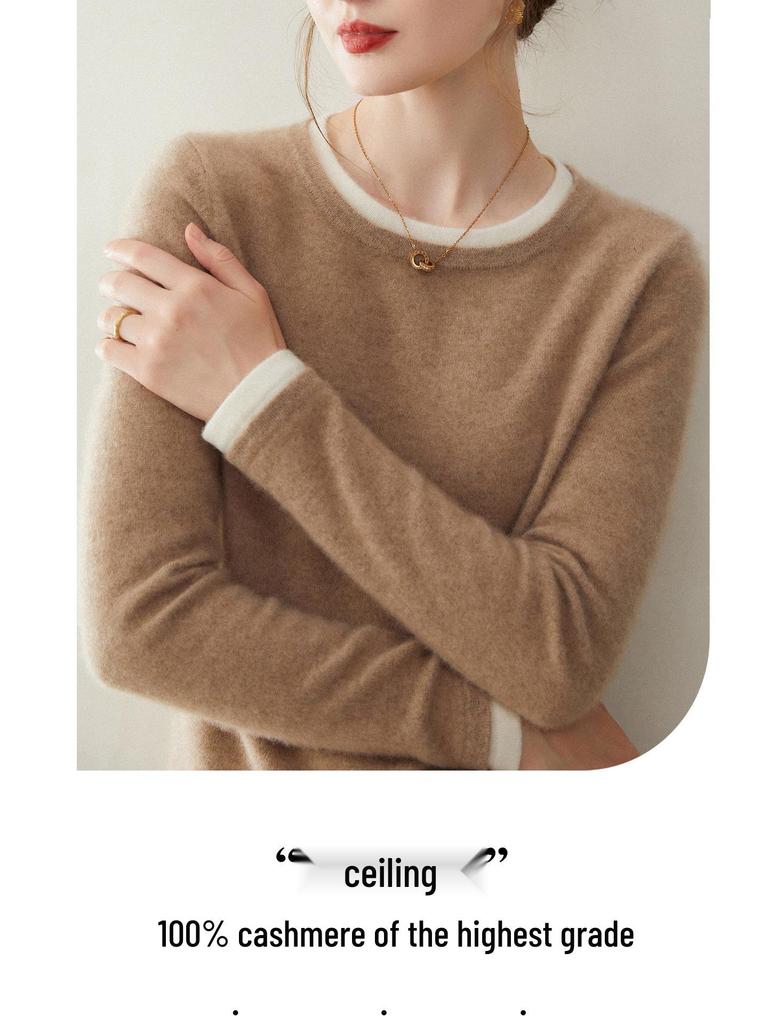Women's 100% Cashmere Round Neck Two-Piece Style Sweater – Soft, Slimming, and Versatile Knitted Layer