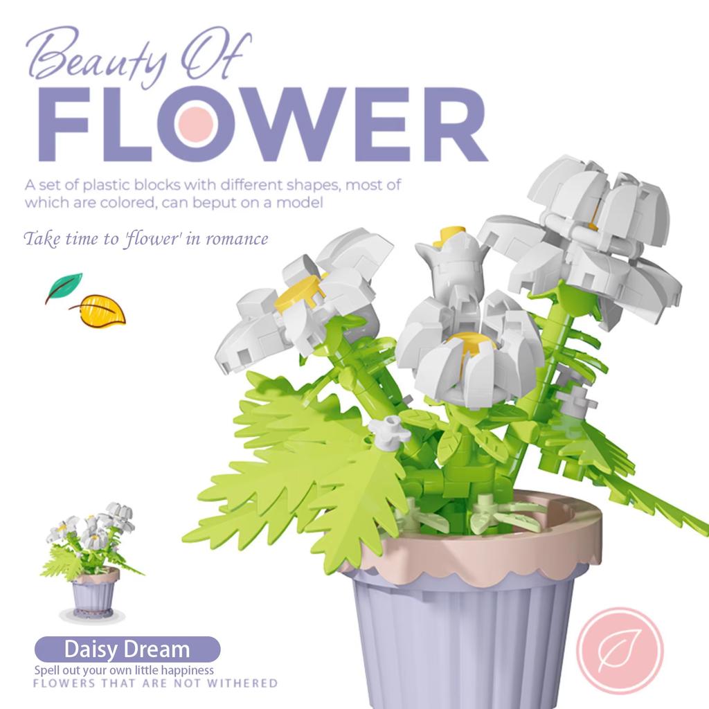 Small Particle Building Block Home Decor Series Flower Potted Plant Toys Set with Permanent Flowers Gift for Plant Arrangements