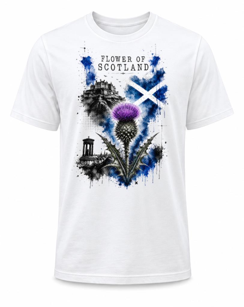 Adults Flower Of Scotland Trash Water Colour Scottish Thistle Unisex TShirt 2XL