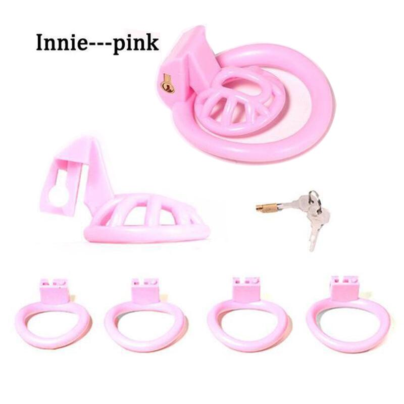 Negative Chastity Cage for Sissy Sex Toys with 4 Size Cock Rings Pink/Black/White Bdsm Penis Lock Adult Toys for Men