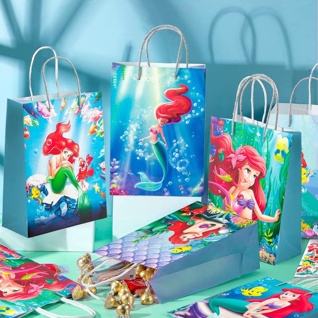Mermaid Party Favor Bag,Mermaid Party Bag-24pcs Mermaid Gift Bag, Mermaid Candy Bag&50pcs Mermaid Stickers for Kids Mermaid Party Decorations Supplies