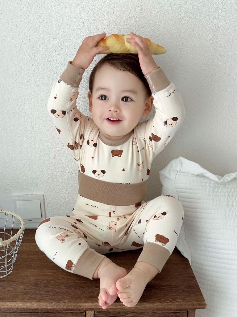 Baby Belly Protection High-Waisted Cotton Underwear Set - Autumn Toddler Pants & Flannel Separates