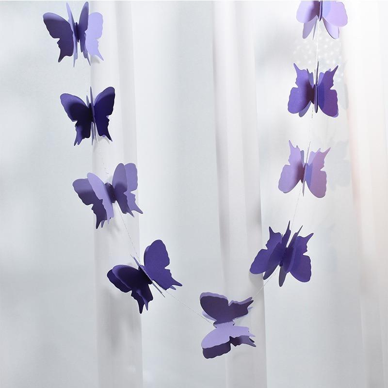 4-meter Colorful Cardboard Rainbow Butterfly Three-dimensional Paper Flower Drawing Wedding Birthday Party Venue Decoration Hanging String Decoration