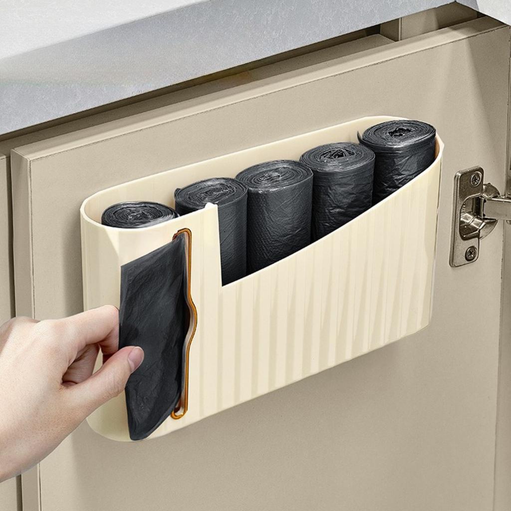 Wall Mount Plastic Bag Dispenser, Adhesive Holders for Grocery Bags Organization, No Drill Kitchen Storage Box for Under Sink Cabinet