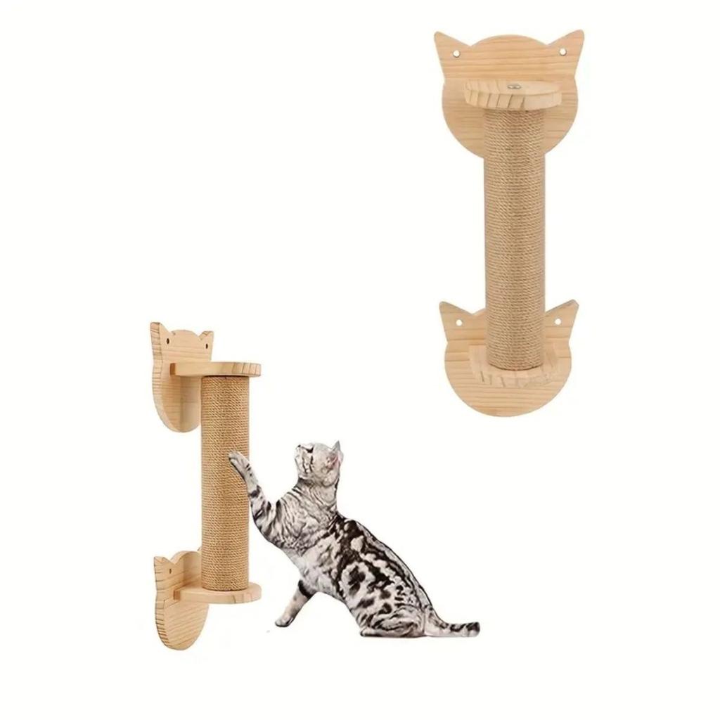 Wooden Sisal Rope Kitten Scratcher Tree Thicker Columns for Large Cats Wall Mounted Cat Scratching Post Wall Pet Furniture