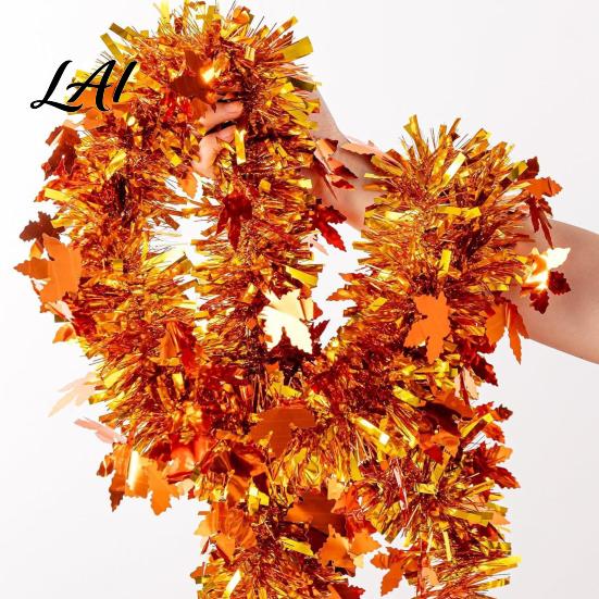 Bendable Wire Leaf Vines 78 Inch Fall Maple Leaves Tinsel Garland Shiny Metallic Twist Reusable Foliage for Weddings Garland Hanging Decoration