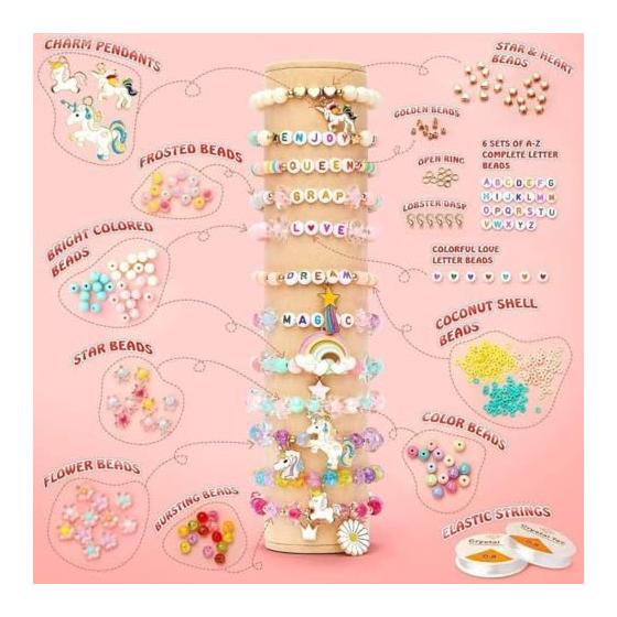 HappyHome Acrylic Beads Handicraft Charm Set Accessory Parts 8mm 6mm Round Star Unicorn DIY Threading Handmade Accessories 2 Rolls of Wire with