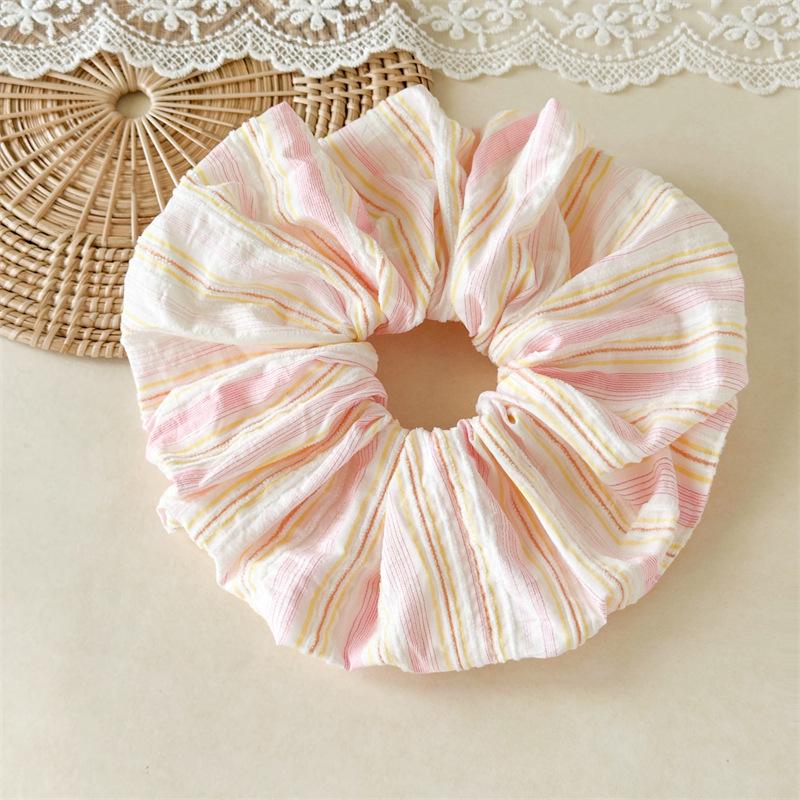 

Pastel Striped Hair Scrunchie Voluminous Aesthetic Soft Texture Daily Accessory For Women рожевий