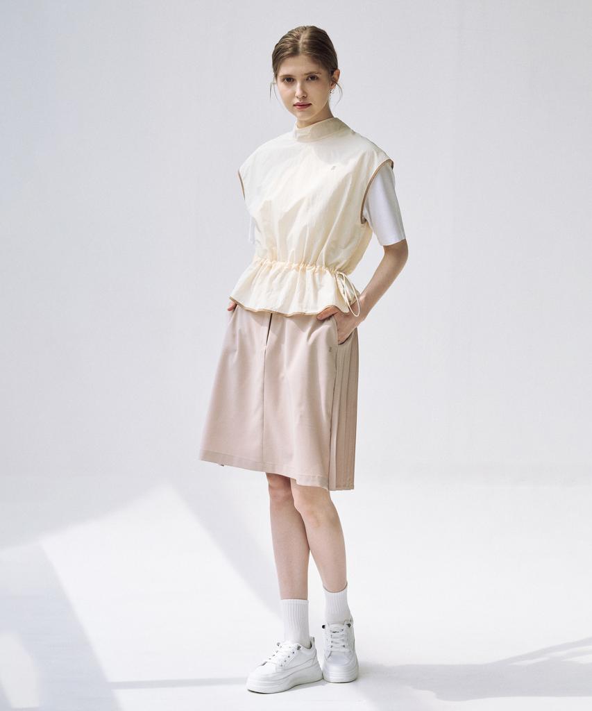 Aim Swing A-Line Pleated Skirt (Beige)