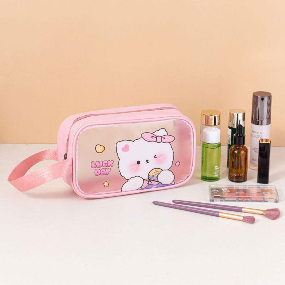 Portable Cartoon PVC Cosmetic Bag Ins Storage Bags Handbag Transparent Wash Bag  Travel