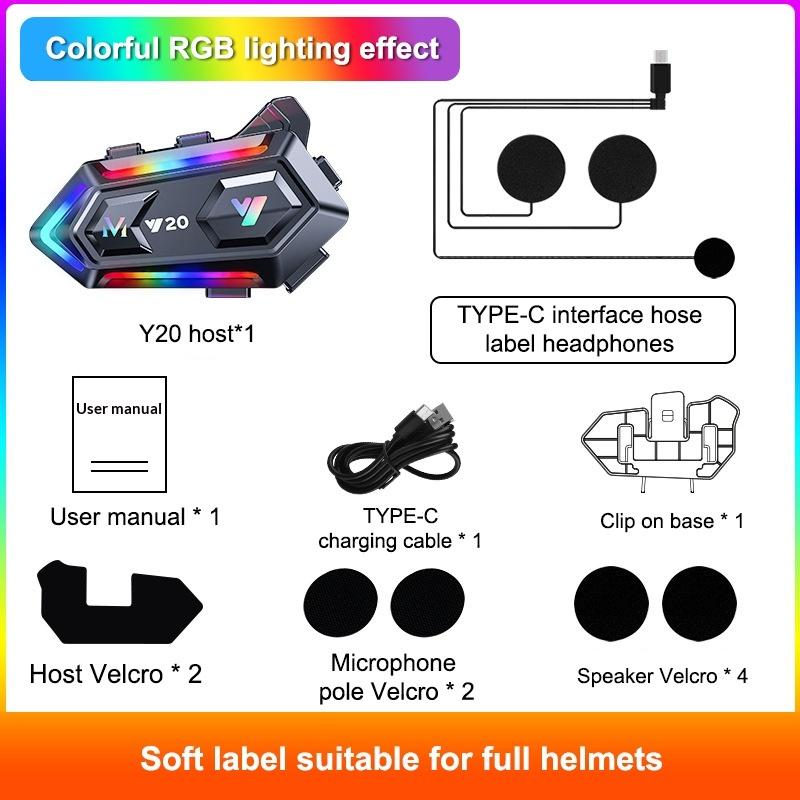 Y20 Мотошлем Bluetooth Гарнитура Водонепроницаемый Мотошлем Стерео Наушники Динамик RGB Пылезащитный Шумоподавление A1