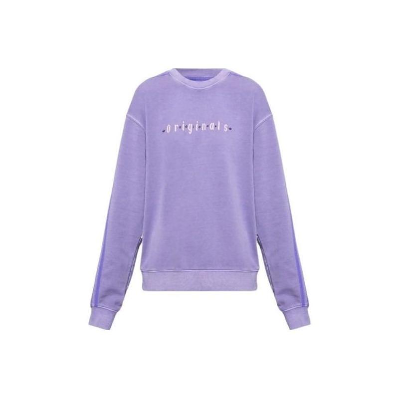 adidas Letter Print Crewneck Loose Sweatshirt for Women, Light Purple M