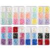 6-Grid Nail Art Set: Resin Mix, Pearls, Steel Beads, Macaron & Candy Color Flowers 3D Decor.